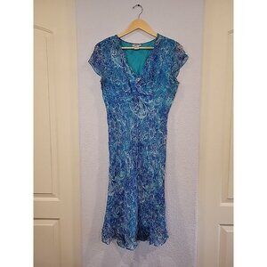 Robbie Bee 100% Silk Blue Fairy Vintage Midi Dress Feminine Romantic Size 12
